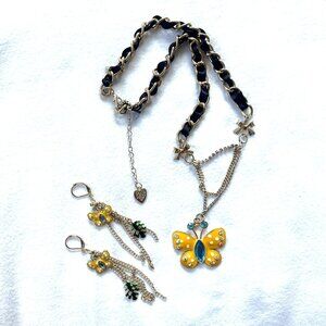 Betsey Johnson Yellow Butterfly Necklace and Earring Set